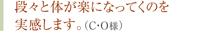 段々と体が楽になってくのを実感します。（大野 智奈様）