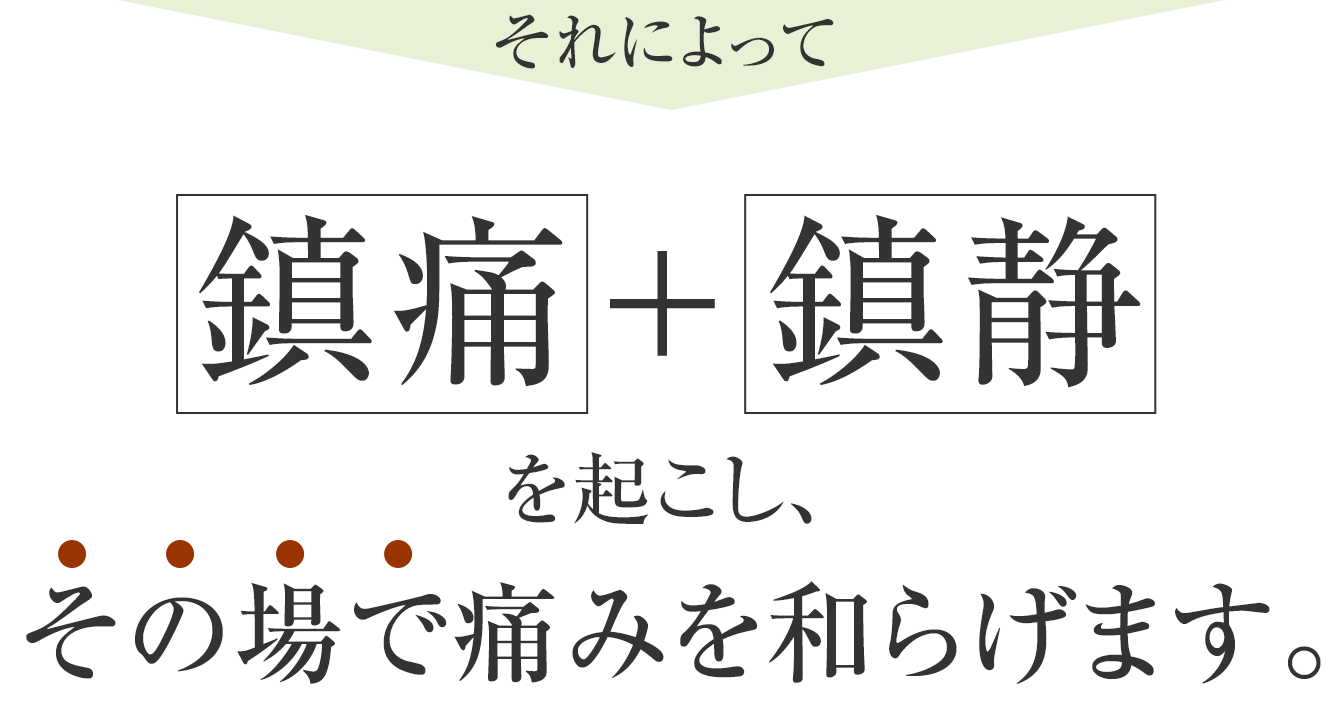 それによって「鎮痛」＋「沈静」を起こし、その場で痛みを和らげます